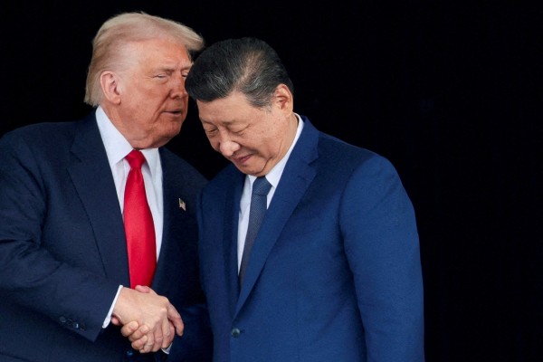 US President Donald Trump and President Xi Jinping talk after a bilateral meeting in Busan, South Korea, on October 30. Trump said on Monday that he had reached an agreement with Xi to allow US chip giant Nvidia to export advanced artificial intelligence chips to China. Photo: Reuters