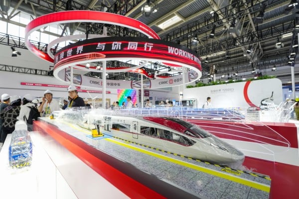 The CRRC booth is seen in the advanced manufacturing section of the China International Supply Chain Expo in July. The train maker was probed by Brussels last month. Photo: Xinhua