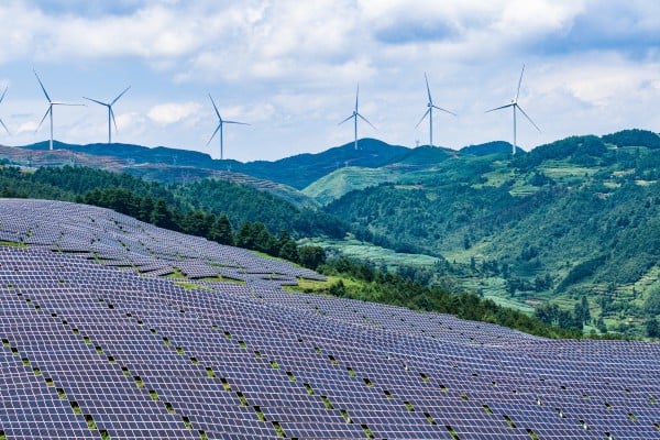 Fields of solar panels at a power station in Weining, Guizhou province, in China on July 3. Photo: Xinhua Fields of solar panels at a power station in Weining, Guizhou province, in China on July 3. Photo: Xinhua