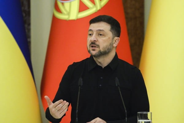 Ukrainian President Volodymyr Zelensky speaks during a press conference in Kyiv on Saturday. Photo: EPA Ukrainian President Volodymyr Zelensky speaks during a press conference in Kyiv on Saturday. Photo: EPA