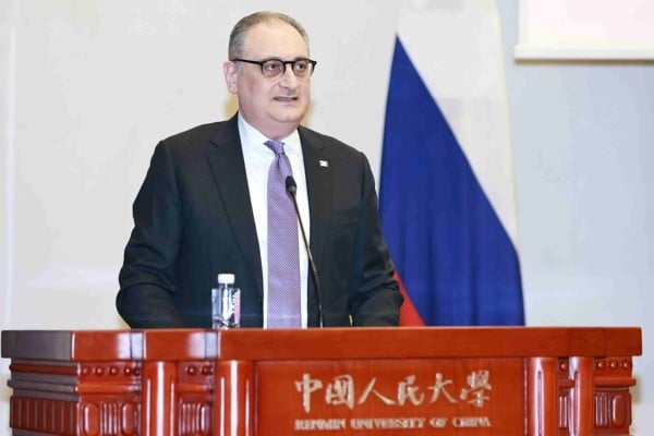 Igor Morgulov, the Russian ambassador to China, addresses a forum at Renmin University on Tuesday. Photo: Handout