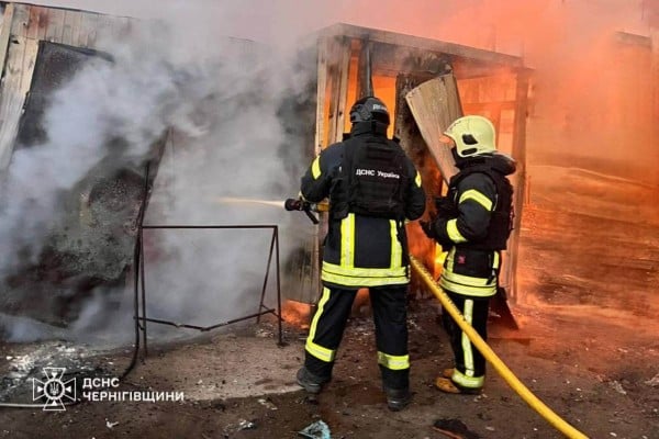 Ukrainian rescuers work to extinguish a fire on Thursday following a drone strike by Russia in the Chernihiv region. Photo: Handout via Ukrainian Emergency Services/AFP Ukrainian rescuers work to extinguish a fire on Thursday following a drone strike by Russia in the Chernihiv region. Photo: Handout via Ukrainian Emergency Services/AFP