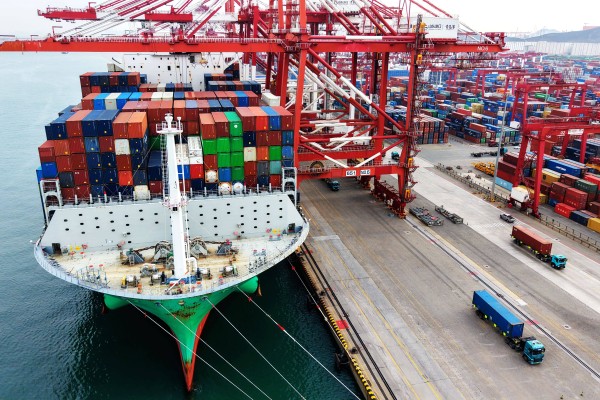Shipping containers are seen at Qingdao Port in China’s Shandong province on Saturday. Photo: Xinhua