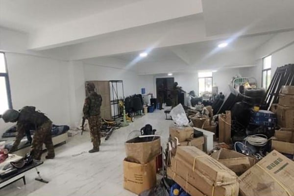 Myanmar soldiers raid a scam centre in Myawaddy township, Karen state, in October. Photo: Myanmar Military True News Information Team via AP
