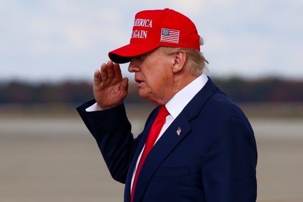 US President Donald Trump salutes after disembarking from Air Force One at Joint Base Andrews on October 30. Photo: Reuters US President Donald Trump salutes after disembarking from Air Force One at Joint Base Andrews on October 30. Photo: Reuters