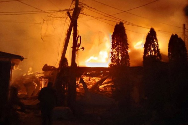 Flames and smoke rise after a reported Ukrainian drone strike on a hotel and cafe in Russian-controlled Khorly, Kherson Region on Thursday. Photo: Governor of Kherson Region Vladimir Saldo via Telegram/Reuters Flames and smoke rise after a reported Ukrainian drone strike on a hotel and cafe in Russian-controlled Khorly, Kherson Region on Thursday. Photo: Governor of Kherson Region Vladimir Saldo via Telegram/Reuters