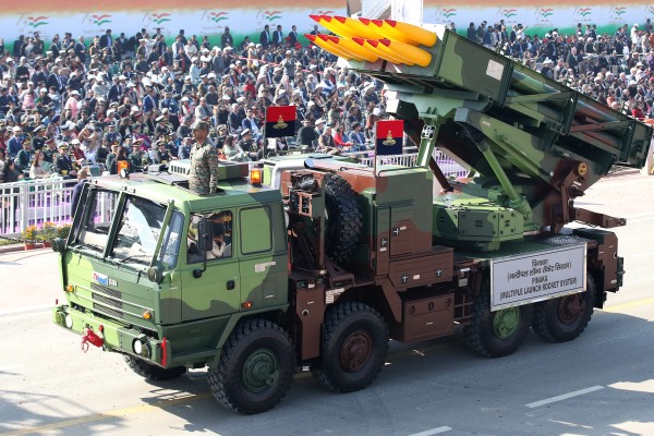 A Pinaka multiple launch rocket system on display during India’s 76th Republic Day celebrations in New Delhi, on January 26 last year. Photo: EPA-EFE