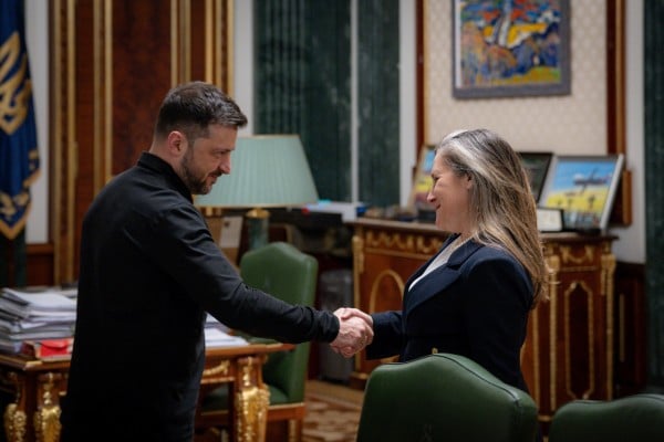 Ukraine’s President Volodymyr Zelensky and Chrystia Freeland. Photo: Ukrainian Presidential Press Service via Reuters Ukraine’s President Volodymyr Zelensky and Chrystia Freeland. Photo: Ukrainian Presidential Press Service via Reuters