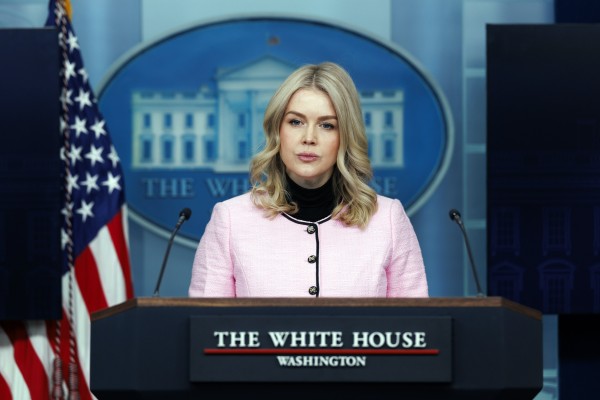 US White House Press Secretary Karoline Leavitt addresses the media during a press briefing in Washington on Wednesday. Photo: EPA
