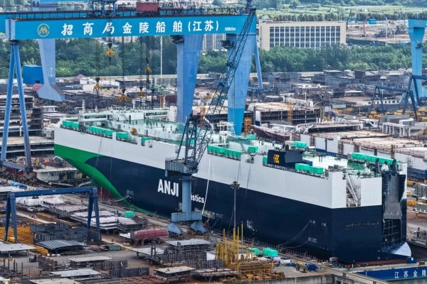 A ship is under construction at a shipyard in China’s eastern Jiangsu province. China remains the world’s top shipbuilder, but its market share dipped last year amid uncertainty over US port fees. Photo: AFP A ship is under construction at a shipyard in China’s eastern Jiangsu province. China remains the world’s top shipbuilder, but its market share dipped last year amid uncertainty over US port fees. Photo: AFP