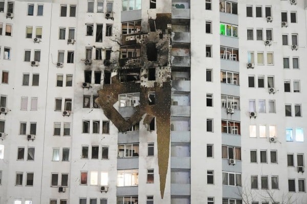 A residential building in Kyiv after a Russian strike. Photo: AP A residential building in Kyiv after a Russian strike. Photo: AP