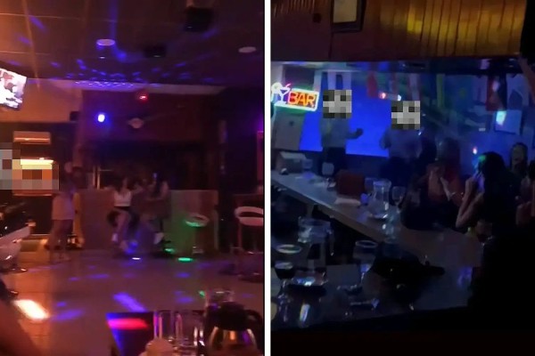 Screengrabs from a video purporting to show women at a bar in a Malaysian military base. Photo: Tiktok/tegak.kebenaran
