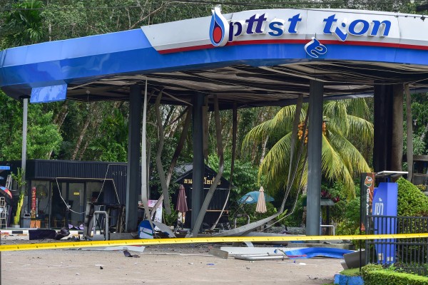 A petrol station following a bomb attack in Thailand’s southern province of Narathiwat on Sunday. Photo: AFP