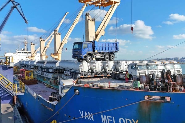 Workers load trucks for export to Africa at Yantai port in Shandong province this month. The jump in Africa’s trade deficit with China was driven by a 25.8 per cent surge in Chinese exports, outpacing 5.4 per cent growth in African shipments to China. Photo: AFP Workers load trucks for export to Africa at Yantai port in Shandong province this month. The jump in Africa’s trade deficit with China was driven by a 25.8 per cent surge in Chinese exports, outpacing 5.4 per cent growth in African shipments to China. Photo: AFP