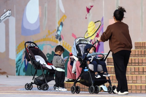 A woman wheels a child in a pram in Tsim Sha Tsui on January 13. Photo: Jelly Tse A woman wheels a child in a pram in Tsim Sha Tsui on January 13. Photo: Jelly Tse