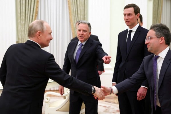 Russia’s President Vladimir Putin with Steve Witkoff, Jared Kushner and Josh Gruenbaum. Photo: Sputnik via Reuters Russia’s President Vladimir Putin with Steve Witkoff, Jared Kushner and Josh Gruenbaum. Photo: Sputnik via Reuters
