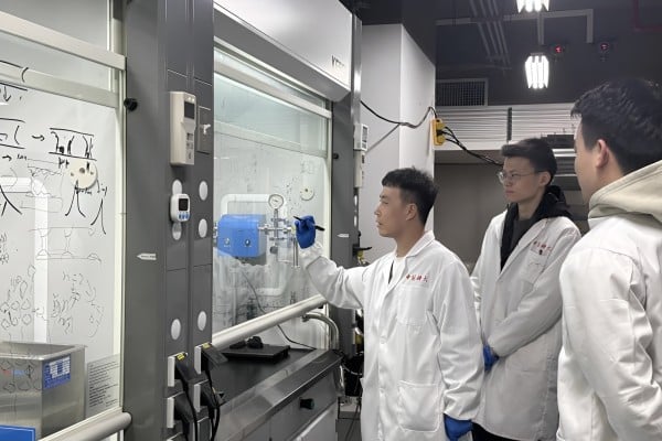 Materials scientist and study lead author Zhang Shuchen (left) pictured in a lab at the University of Science and Technology of China. Photo: Xinhua Materials scientist and study lead author Zhang Shuchen (left) pictured in a lab at the University of Science and Technology of China. Photo: Xinhua