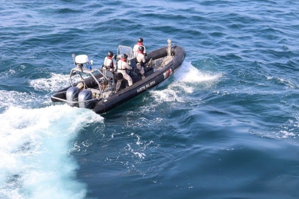 Several people were detained aboard an unregistered boat during an operation conducted by Malaysia’s Maritime Enforcement Agency on Monday. Photo: Facebook/maritimmalaysia Several people were detained aboard an unregistered boat during an operation conducted by Malaysia’s Maritime Enforcement Agency on Monday. Photo: Facebook/maritimmalaysia