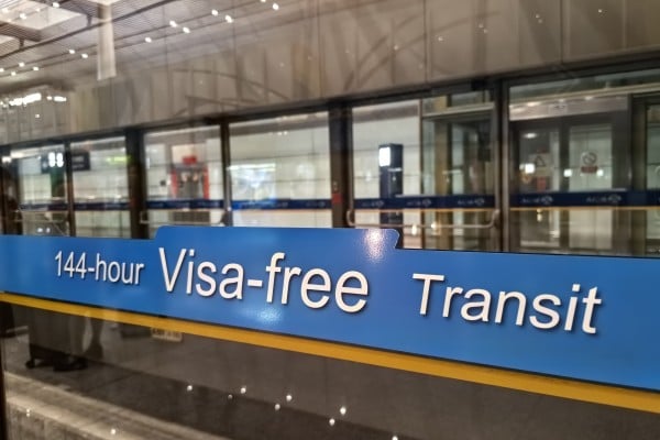 Visa-free transit signage at Beijing Capital International Airport. Photo: Simon Song Visa-free transit signage at Beijing Capital International Airport. Photo: Simon Song