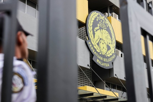 The Football Association of Malaysia’s logo is displayed at its headquarters in Petaling Jaya on Wednesday. Photo: Reuters