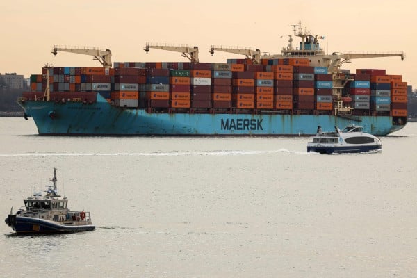 A cargo ship loaded with shipping containers navigates through New York Bay on January 23. Photo: AFP A cargo ship loaded with shipping containers navigates through New York Bay on January 23. Photo: AFP