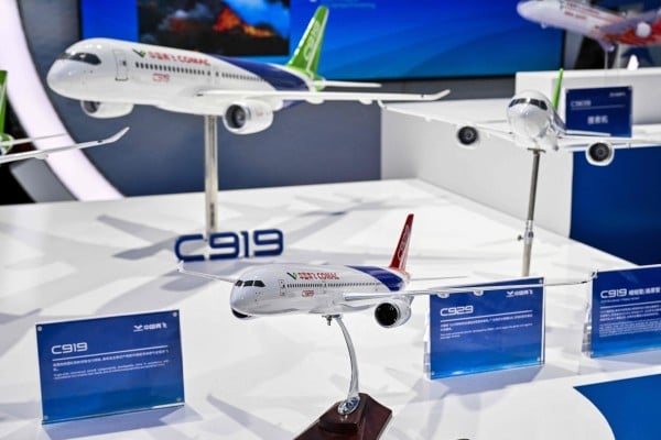 Models of C19 and C929 aircraft are displayed during the eighth China International Import Expo in Shanghai. Photo: AFP Models of C19 and C929 aircraft are displayed during the eighth China International Import Expo in Shanghai. Photo: AFP