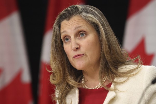 Chrystia Freeland, who served as Canada’s deputy prime minister, says countries must be careful about whom they build economic dependencies on. Photo: The Canadian Press via AP