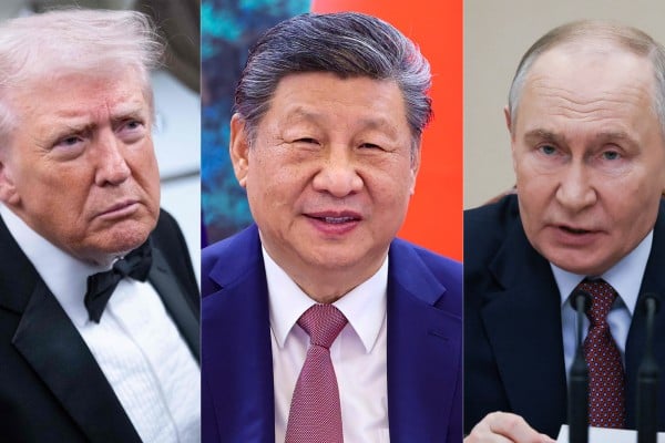 There is growing speculation that Chinese President Xi Jinping (centre), US President Donald Trump (left) and Russian President Vladimir Putin (right) could make a rare appearance together at the Apec summit in China in November. Photo: AFP/Xinhua/Reuters