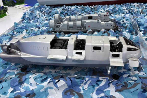 A small model of the SDV-01, a swimmer delivery vehicle made by state-owned China State Shipbuilding Corporation, is displayed at the World Defence Show in Riyadh, Saudi Arabia, on Monday. Photo: Amber Wang