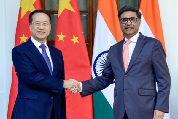 China’s Executive Vice Minister of Foreign Affairs Ma Zhaoxu (left) and Vikram Misri, India’s foreign secretary, in New Delhi on Tuesday. Photo: Handout