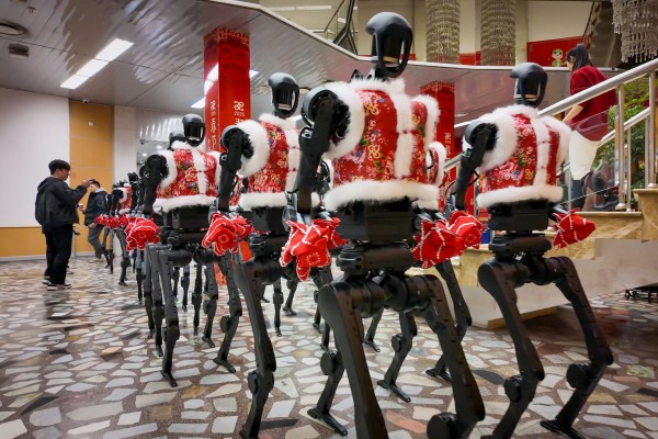 Humanoid robots from Chinese company Unitree Robotics are seen backstage at the CCTV Spring Festival Gala in Beijing on January 28, 2025. The organisers of this year’s gala have partnered with robotics and embodied intelligence companies, including Unitree, Galbot and MagicLab, for the show. Photo: Xinhua