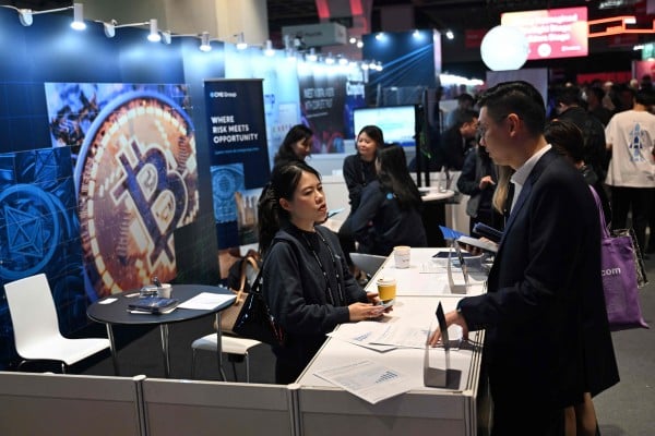 A booth at last year’s Consensus held at the Hong Kong Convention and Exhibition Centre, February 19, 2025. Photo: AFP A booth at last year’s Consensus held at the Hong Kong Convention and Exhibition Centre, February 19, 2025. Photo: AFP