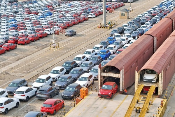 An aerial drone photo taken on January 14, 2026, shows domestically produced vehicles for export at Yantai Port in east China’s Shandong Province. Photo: Xinhua An aerial drone photo taken on January 14, 2026, shows domestically produced vehicles for export at Yantai Port in east China’s Shandong Province. Photo: Xinhua