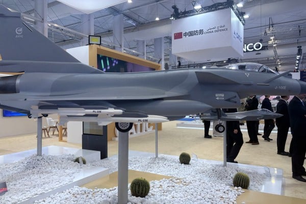 China exhibits models of J-10CE and J-35A fighter jets at the World Defence Show in Saudi Arabia. Photo: Amber Wang China exhibits models of J-10CE and J-35A fighter jets at the World Defence Show in Saudi Arabia. Photo: Amber Wang