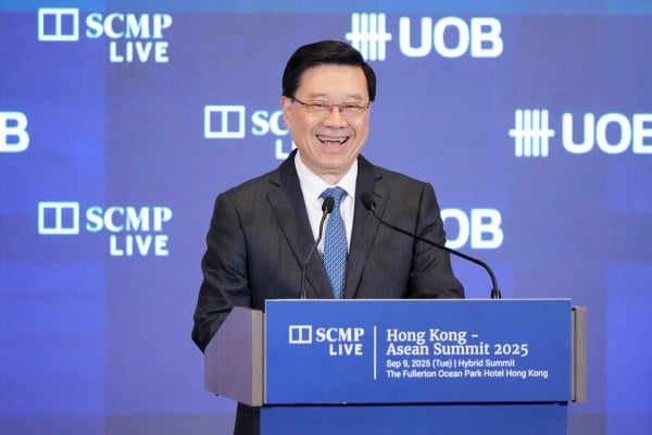 Chief Executive John Lee delivers the keynote address at the Hong Kong-Asean Summit at The Fullerton Ocean Park Hotel in Aberdeen, on September 9, 2025. Photo: May Tse Chief Executive John Lee delivers the keynote address at the Hong Kong-Asean Summit at The Fullerton Ocean Park Hotel in Aberdeen, on September 9, 2025. Photo: May Tse