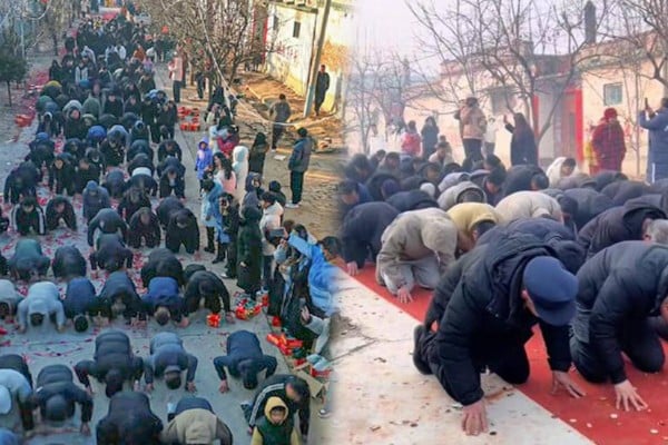A Chinese village held a stunning ceremony where 600 men bowed in homage to their ancestors, igniting discussions online about tradition versus patriarchy, as women looked on. Photo: SCMP composite/Weibo A Chinese village held a stunning ceremony where 600 men bowed in homage to their ancestors, igniting discussions online about tradition versus patriarchy, as women looked on. Photo: SCMP composite/Weibo