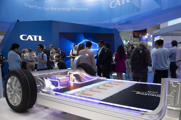 A CATL battery design is displayed at an automotive trade show in Munich on September 5, 2023. Photo: Xinhua