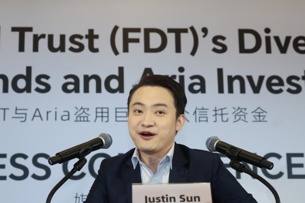 Cryptocurrency mogul Justin Sun attends a press conference in Hong Kong in April 2025. Photo: Edmond So Cryptocurrency mogul Justin Sun attends a press conference in Hong Kong in April 2025. Photo: Edmond So