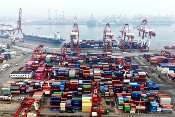 Cargo containers and ships at a port in Qingdao, Shandong province, on March 3. Photo: AFP Cargo containers and ships at a port in Qingdao, Shandong province, on March 3. Photo: AFP