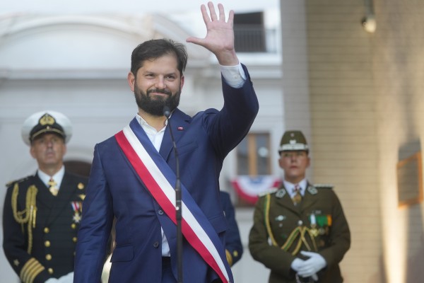 Chilean President Gabriel Boric leaves the La Moneda presidential palace in Santiago after his four-year term ended on Wednesday. Photo: Handout