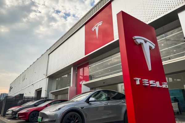 Tesla cars are displayed outside a showroom in Chongqing, China. Photo: Getty Images