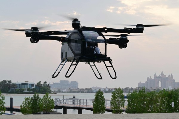 The Aridge X3-F – the air module for the Land Aircraft Carrier – hovers during its presentation in Dubai in October, 2025. Photo: AFP 