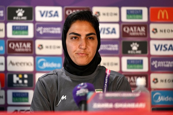 Iranian women’s football team captain Zahra Ghanbari at Robina Stadium on the Gold Coast, Australia on March 1. Photo: AAP Image / Dave Hunt via Reuters