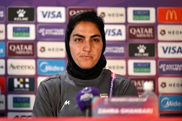 Iranian women’s football team captain Zahra Ghanbari at Robina Stadium on the Gold Coast, Australia on March 1. Photo: AAP Image / Dave Hunt via Reuters Iranian women’s football team captain Zahra Ghanbari at Robina Stadium on the Gold Coast, Australia on March 1. Photo: AAP Image / Dave Hunt via Reuters
