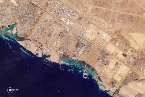 This handout satellite image taken by 2026 Planet Labs PBC shows the oil infrastructure at Saudi Arabia’s western Red Sea port of Yanbu on March 4, 2026. Photo: AFP