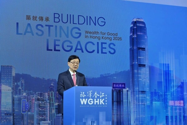 Chief Executive John Lee speaks at the principal dinner of the Wealth for Good in Hong Kong Summit on Monday evening. Photo: Handout Chief Executive John Lee speaks at the principal dinner of the Wealth for Good in Hong Kong Summit on Monday evening. Photo: Handout