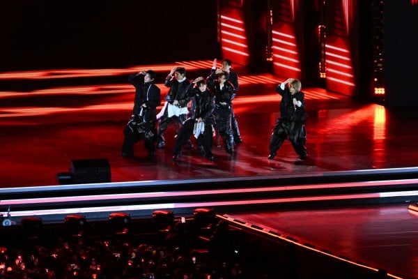 BTS members perform during their comeback concert in Seoul, South Korea, on Saturday. Photo: AP BTS members perform during their comeback concert in Seoul, South Korea, on Saturday. Photo: AP