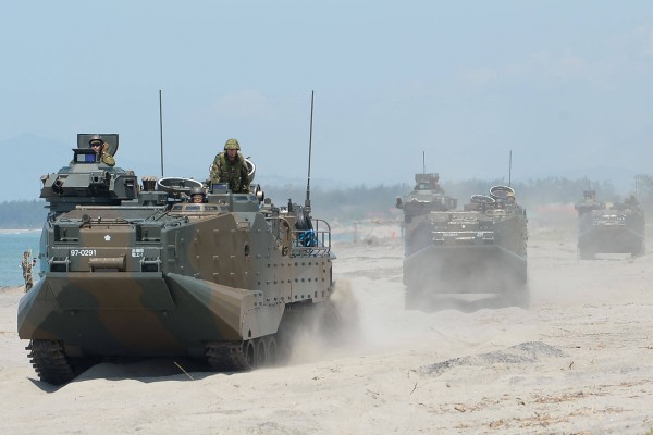 Japan Ground Self-Defence Force personnel on board amphibious assault vehicles take part in a joint landing exercise with Philippine and US troops in San Antonio, Zambales province, in 2018. Photo: AFP
