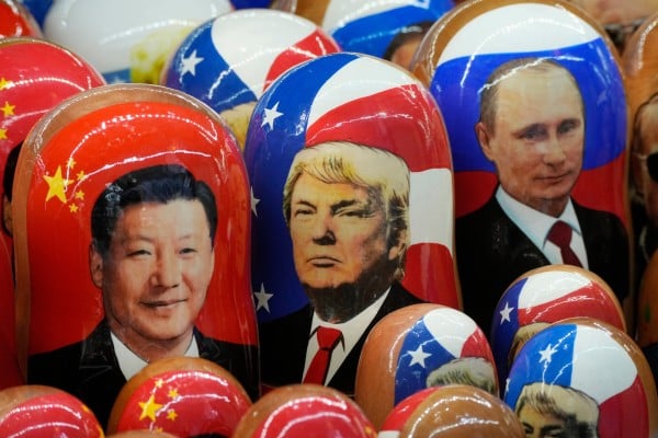 Traditional Russian wooden dolls depict Chinese President Xi Jinping, then US president-elect Donald Trump and Russian President Vladimir Putin at a souvenir shop in St Petersburg, Russia, on November 21, 2024. Photo: AP Traditional Russian wooden dolls depict Chinese President Xi Jinping, then US president-elect Donald Trump and Russian President Vladimir Putin at a souvenir shop in St Petersburg, Russia, on November 21, 2024. Photo: AP