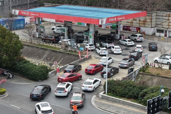 Drivers line up to refuel at a petrol station in China’s Jiangsu province last week, amid concerns about rising energy prices due to the ongoing Middle East conflict. Photo: EPA Drivers line up to refuel at a petrol station in China’s Jiangsu province last week, amid concerns about rising energy prices due to the ongoing Middle East conflict. Photo: EPA